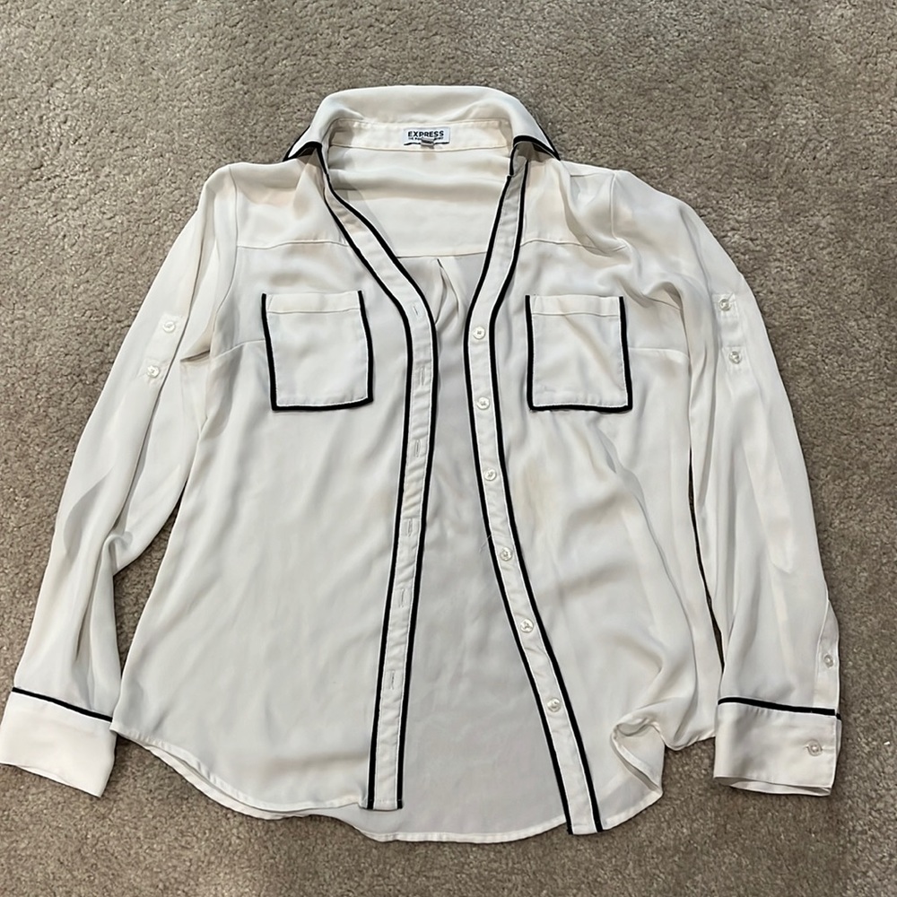 Black and white women’s Express blouse